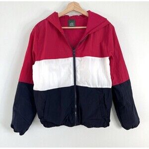 Wild Fable Womens Jacket Pink White Blue Retro Windbreaker Colorblock Hooded S